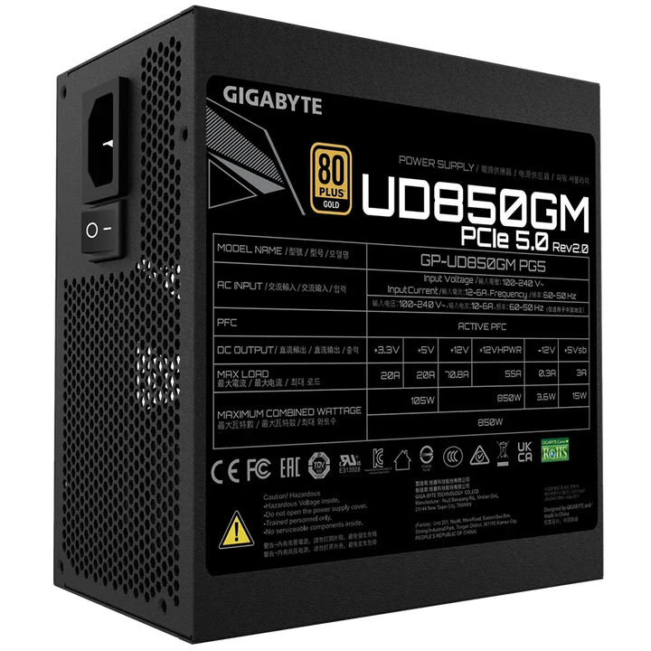 GIGABYTE UD850GM PG5 80+ Gold Fully Modular ATX 3.0 Power Supply - Byte Baazar