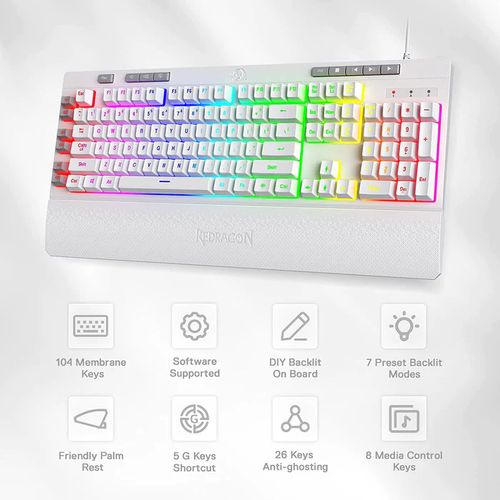 REDRAGON Shiva K512 Full Size Membrane Wired Gaming Keyboard ( White ) - Byte Baazar