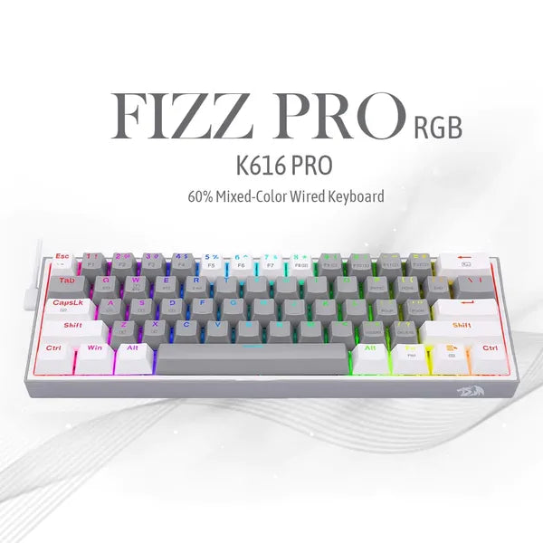 REDRAGON K616 Fizz Pro 60% Mechanical Wireless Gaming Keyboard ( Grey / White ) ( Red Linear Switch ) - Byte Baazar