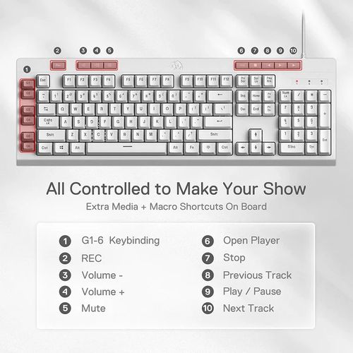 REDRAGON Shiva K512 Full Size Membrane Wired Gaming Keyboard ( White ) - Byte Baazar