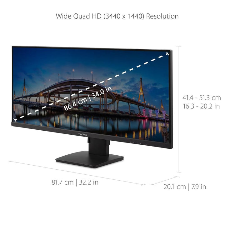 VIEWSONIC VA3456-MHDJ 34 Inch QHD 75Hz IPS Panel 104%SRGB AMD Freesync Monitor - Byte Baazar