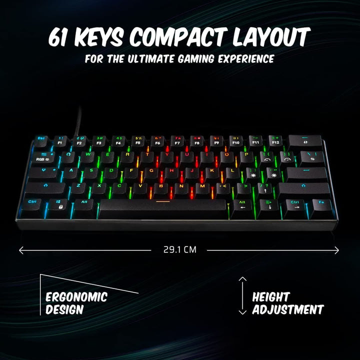 COSMIC BYTE CB-GK-32 Themis 60% Mechanical Wired Gaming Keyboard ( Black ) ( Red Switch ) - Byte Baazar