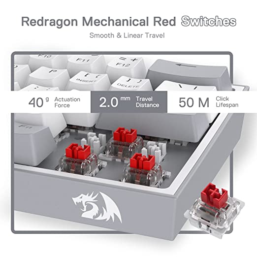 REDRAGON K617 Fizz 60% Mechanical Wired Gaming Keyboard ( White / Grey ) ( Red Linear Switch ) - Byte Baazar