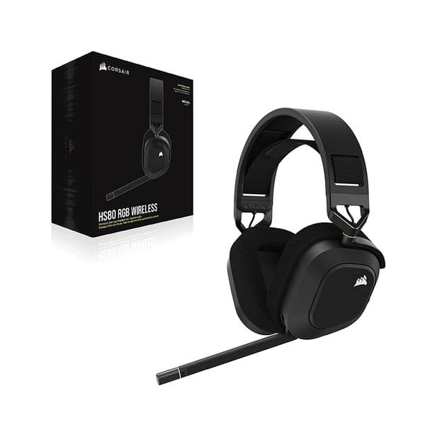 CORSAIR HS80 RGB USB Wireless 7.1 Surround Gaming Headphone ( Carbon ) ( PC/ PS5 /PS4 ) - Byte Baazar