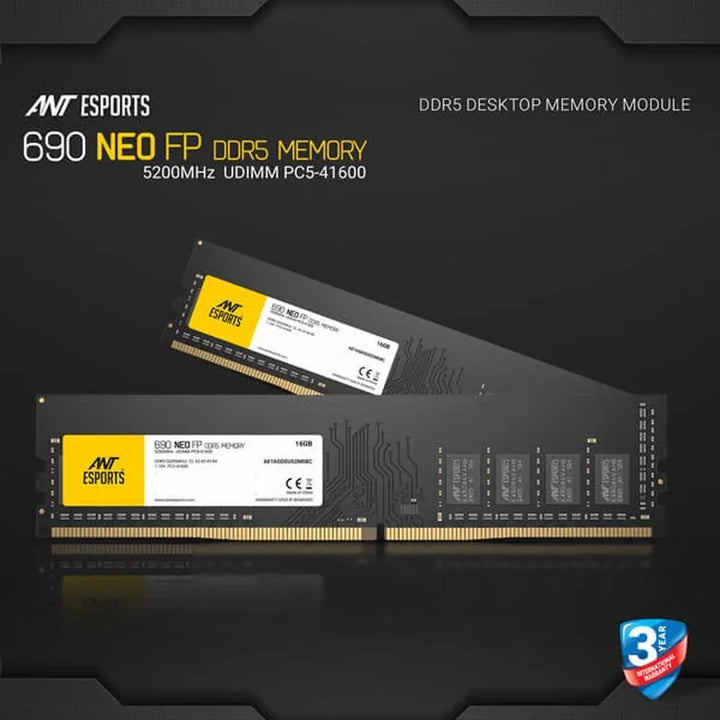 ANT ESPORTS 690 Neo FP 16GB (16GB x 1) 5200MHz DDR5 RAM (Black) - Byte Baazar