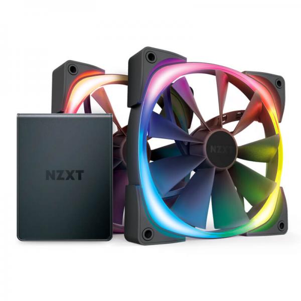 NZXT Aer RGB 2 Starter Kit 140mm HUE 2 Contoller Cabinet Fan (Black) (Twin Pack) - Byte Baazar