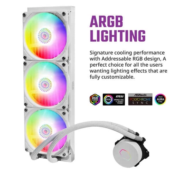 COOLER MASTER ML360L ARGB V2 360mm CPU Liquid Cooler (White) - Byte Baazar