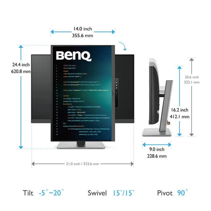 BENQ RD240Q 24Inch QHD 60Hz IPS Panel 95% SRGB 5MS NVIDIA Gsync IPS Professional Monitor - Byte Baazar